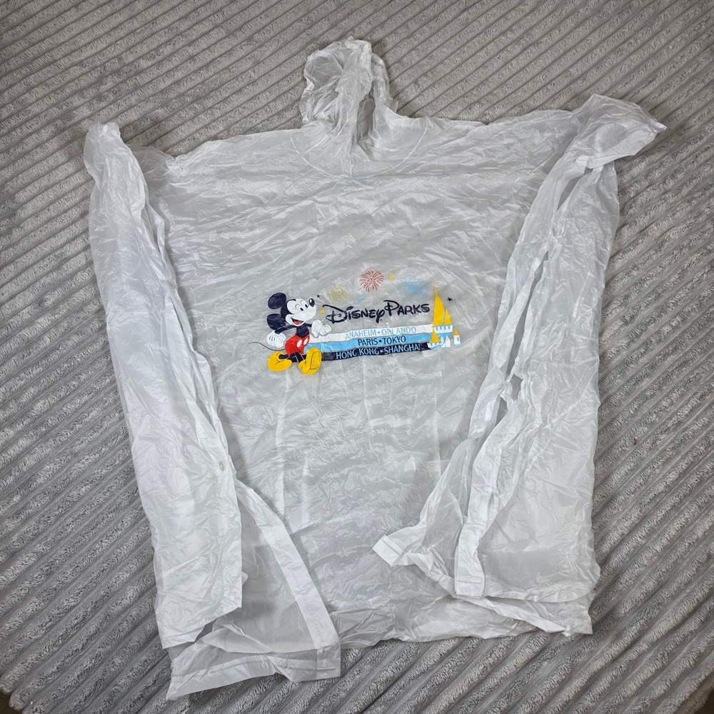 Disney Parks Mickey Mouse Adult Rain Poncho White Hooded PVC One Size